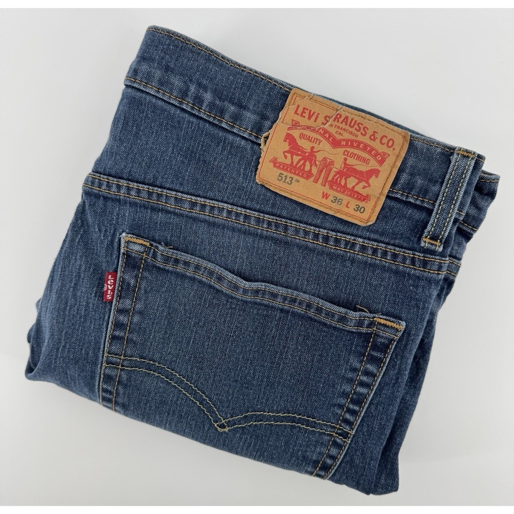 Levi's 513 Size 36x30 Blue Denim Jeans Regular Fit Straight Leg Red Tab